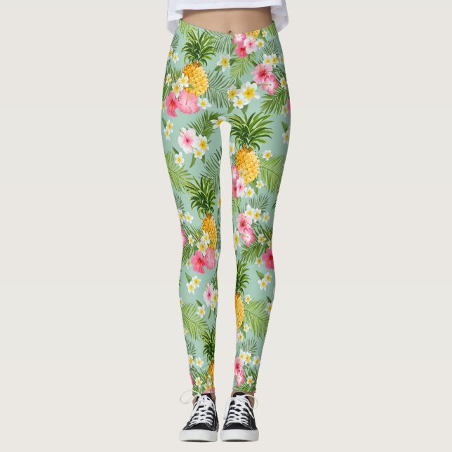 Tropical Flowers & Pineapples Leggings (Front)