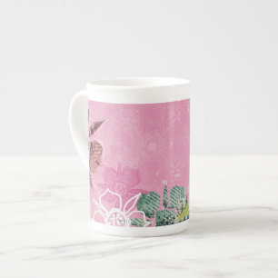 Tropical Flowers Pink Bone China Mug