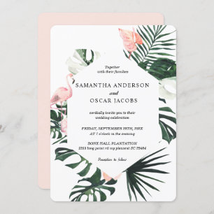 Tropical Flowers & Pink Flamingo Beauty Invitation