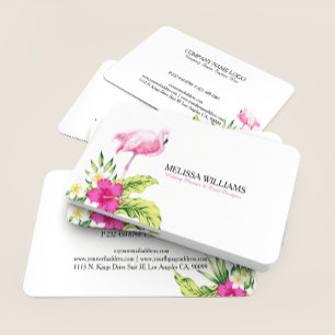 Tropical Flowers & Pink Flamingo Business Card