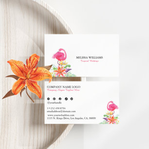 Tropical Flowers & Pink Flamingo Wedding Planner Business Card