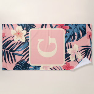 Tropical flowers pink personalised Monogram Beach Towel