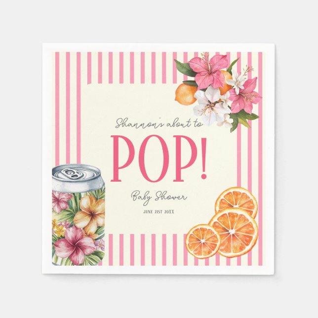 Tropical Flowers Pop Baby Shower Paper Napkins (Front)