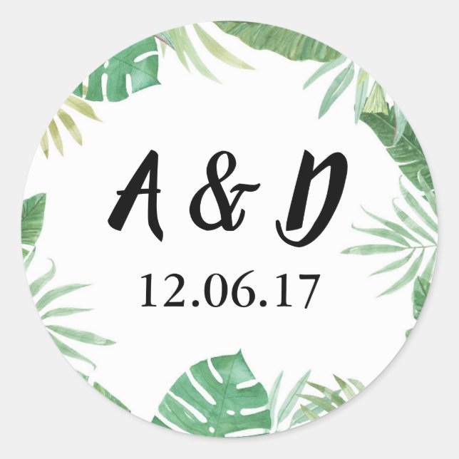 Tropical Flowers Rustic Stickers Palm Leave Labels (Front)