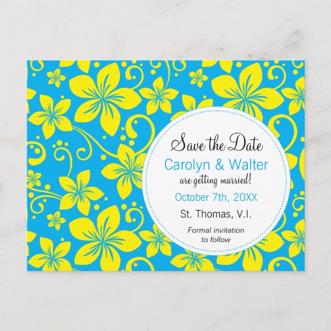 Tropical Flowers Save the Date Postcard (Front)