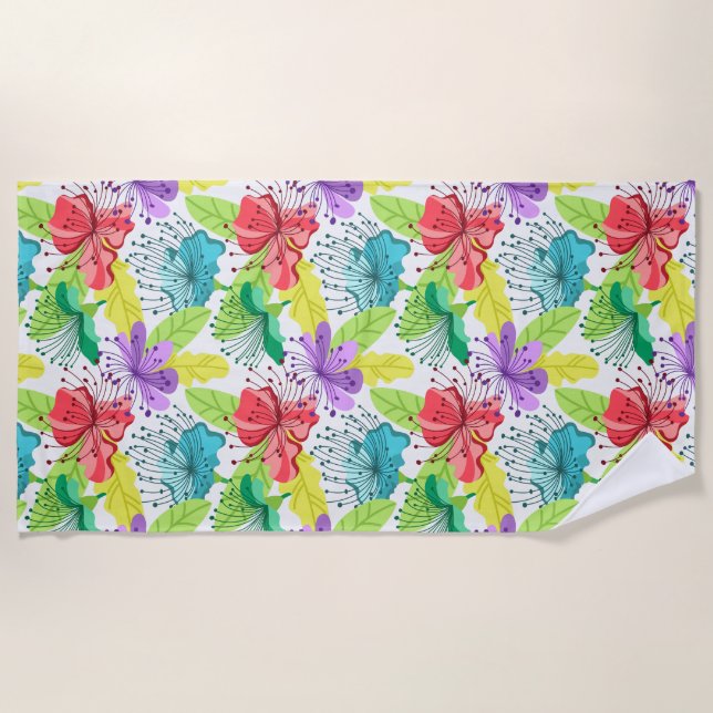 Tropical flowers seamless pattern beach towel (Front)