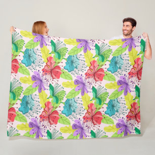 Tropical flowers seamless pattern fleece blanket
