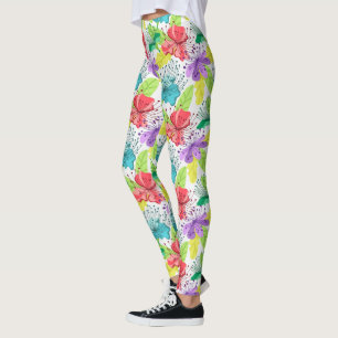 Tropical flowers seamless pattern leggings