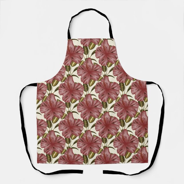 Tropical flowers seamless pattern | red flowers apron (Front)
