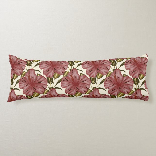 Tropical flowers seamless pattern | red flowers body cushion (Front)