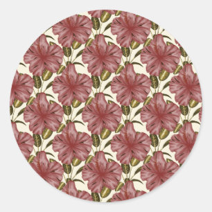 Tropical flowers seamless pattern red flowers classic round sticker