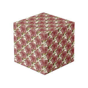 Tropical flowers seamless pattern   red flowers cube