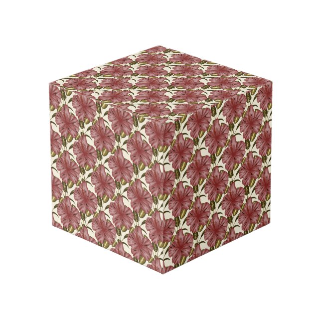 Tropical flowers seamless pattern | red flowers cube (Front Angled)