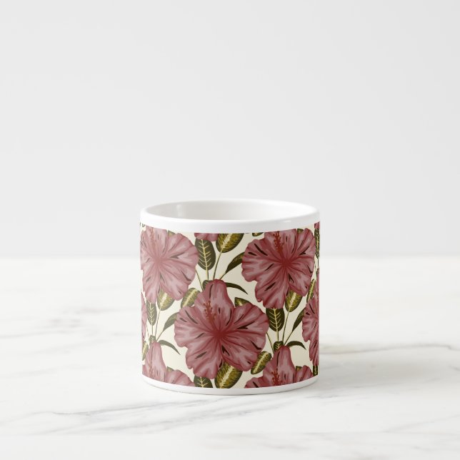 Tropical flowers seamless pattern | red flowers espresso cup (Front)
