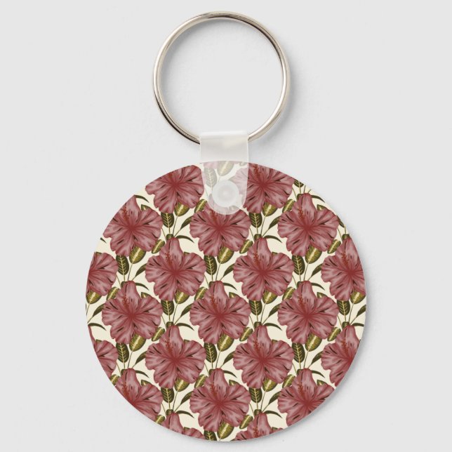 Tropical flowers seamless pattern | red flowers key ring (Front)