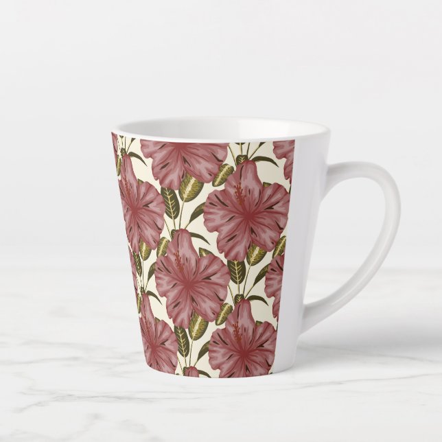 Tropical flowers seamless pattern | red flowers latte mug (Right)