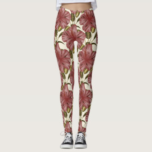 Tropical flowers seamless pattern red flowers leggings