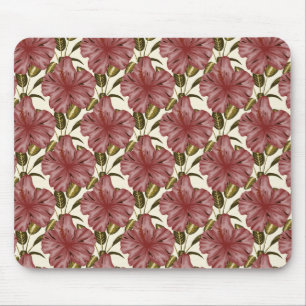Tropical flowers seamless pattern   red flowers mouse pad