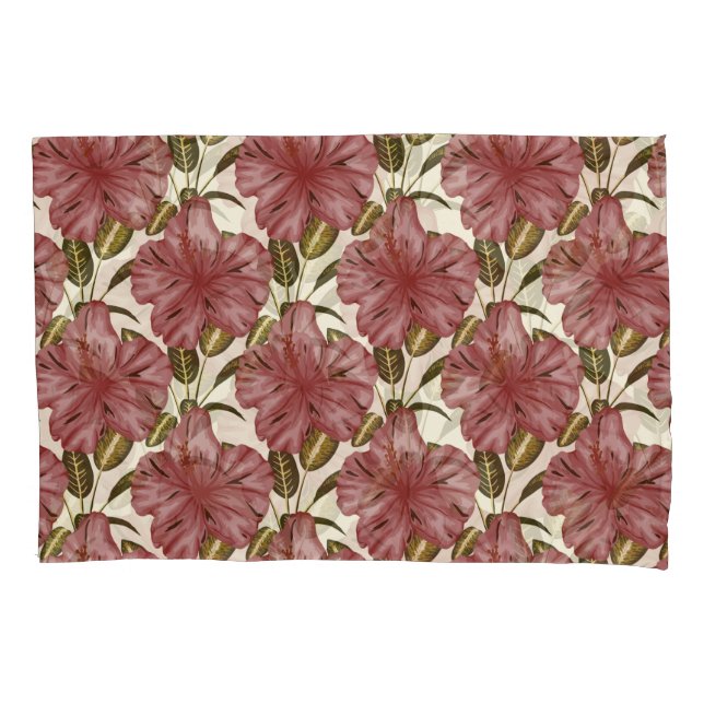 Tropical flowers seamless pattern | red flowers pillowcase (Front-Left)