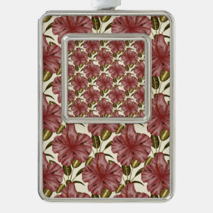 Tropical flowers seamless pattern red flowers silver plated framed ornament