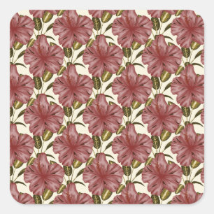 Tropical flowers seamless pattern   red flowers square sticker