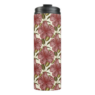 Tropical flowers seamless pattern   red flowers thermal tumbler
