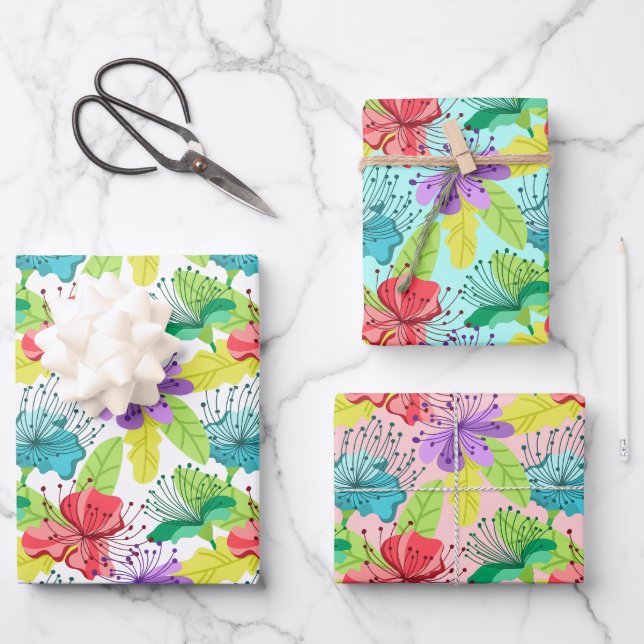 Tropical flowers seamless pattern wrapping paper sheet (Front)