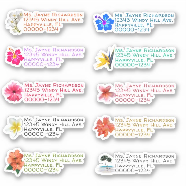 Tropical Flowers Shaped Return Address Stickers (Front)