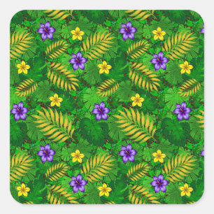 tropical flowers square sticker