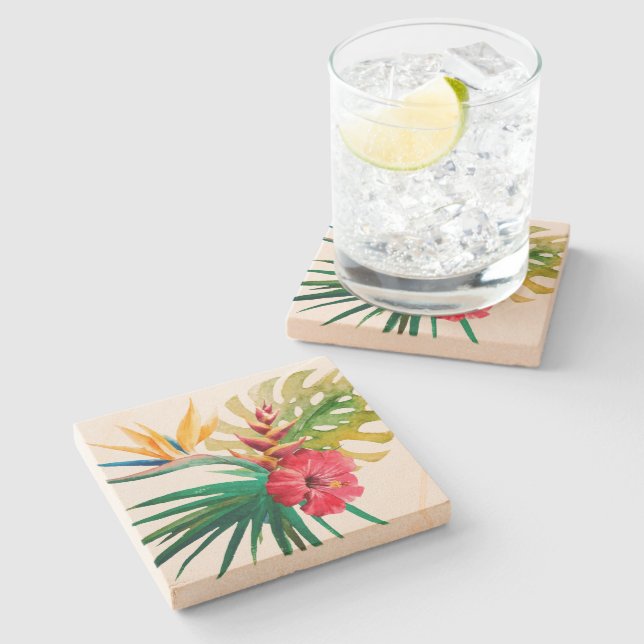 Tropical Flowers Stone Coaster (Side)