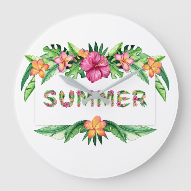 Tropical Flowers Summer Fun Large Clock (Front)