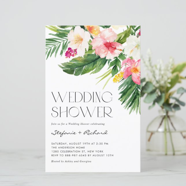 Tropical Flowers Summer Wedding Shower Invitation (Standing Front)