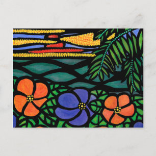 Tropical Flowers Sunset Postcard