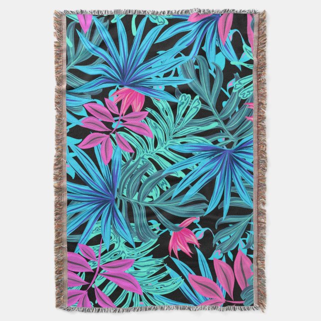 Tropical Flowers Vivid Colours Throw Blanket (Front Vertical)