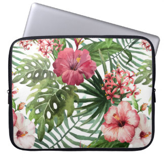 Tropical Flowers Watercolor Modern Fine Floral Laptop Sleeve