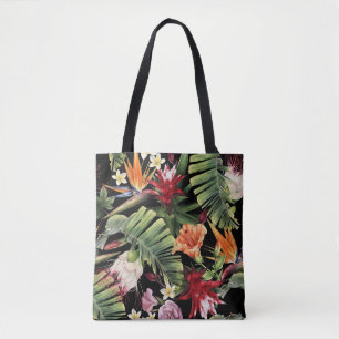 Tropical flowers: watercolor seamless floral patte tote bag