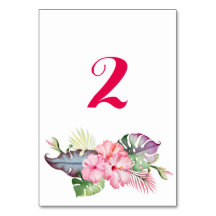 Tropical flowers watercolor wedding table number