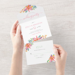 Tropical flowers wedding all in one invitation