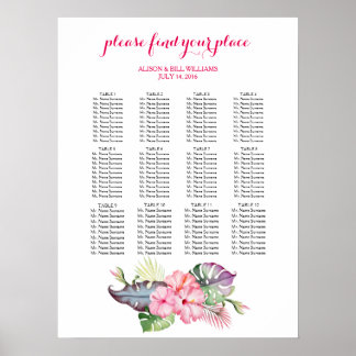 Tropical flowers wedding dinner seating chart