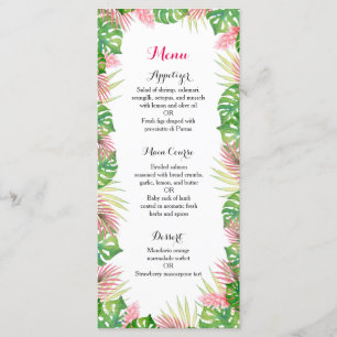 Tropical flowers wedding reception dinner menu