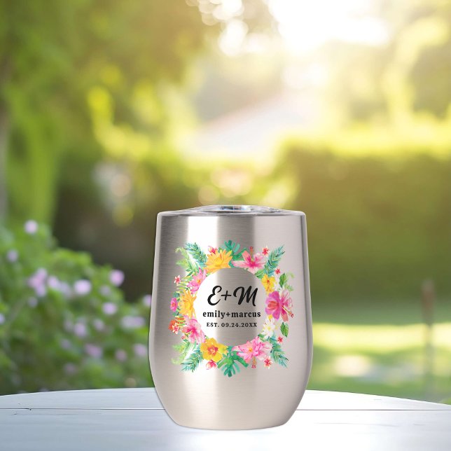 Tropical Flowers Wreath Wedding Monogram (Creator Uploaded)