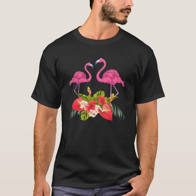 Tropical Flowers Zoo Animal Exotic Bird Lover Pink T-Shirt (Front)