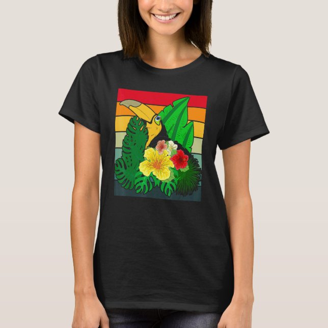 Tropical Flowers Zoo Bird Exotic Animal  Retro Tou T-Shirt (Front)
