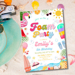Tropical Foam Party Birthday Summer Beach Party Invitation