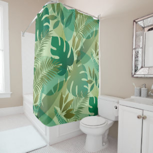 Tropical Foliage Airy Green Leaves Shower Curtain