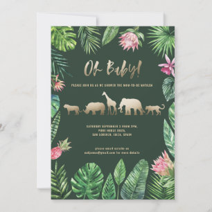 Tropical foliage and gold animals baby shower
