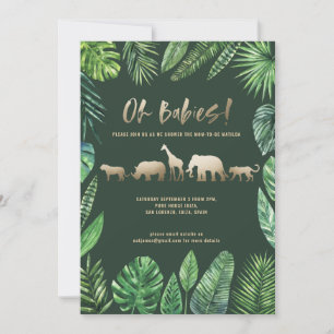 Tropical foliage and gold animals twin baby shower