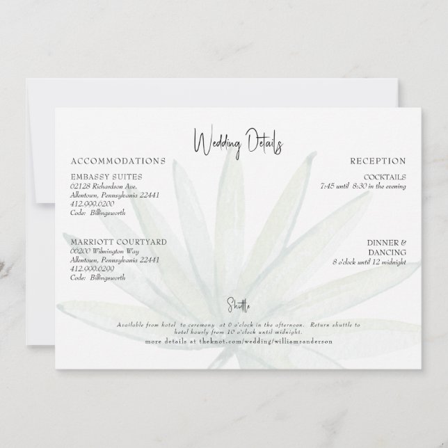 Tropical Foliage Beach Wedding Details Invitation (Front)