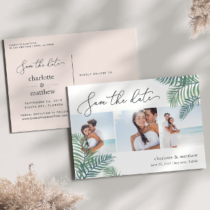 Tropical Foliage Beach Wedding Photo Save the Date Announcement Postcard