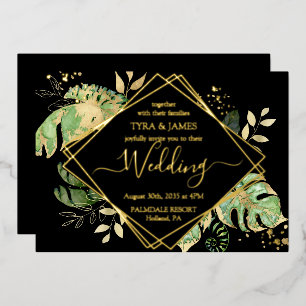 Tropical Foliage Black & Gold Geometric Wedding